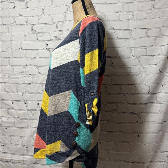 Flamingo Urban Chevron Patterned Light Sweater Women's Top with buttons accents - Picture 2 of 7